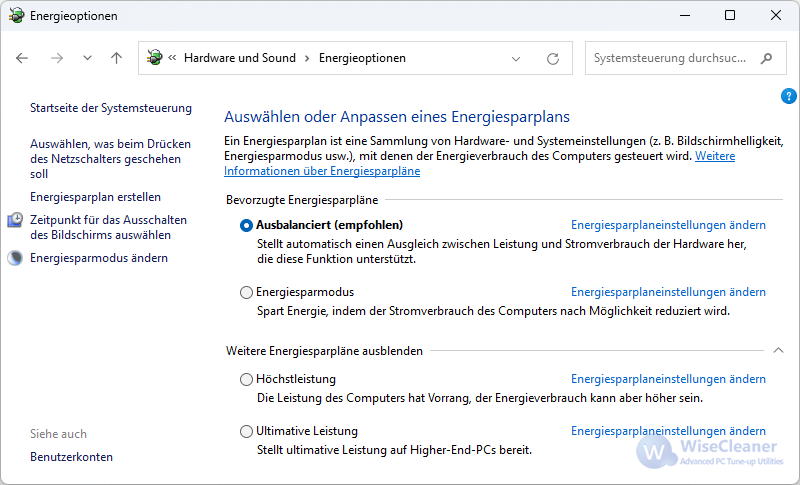 Die vier wichtigsten Windows-Energiepläne Die vier wichtigsten Windows-Energiepläne