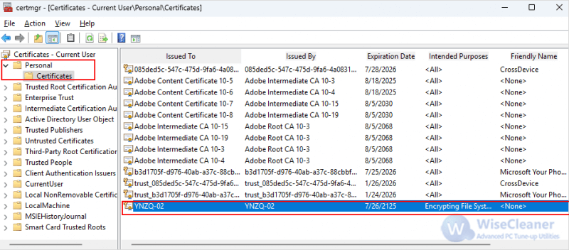 EFS-Verschlüsselungsschlüssel sichern