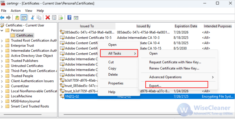 EFS-Verschlüsselungsschlüssel sichern