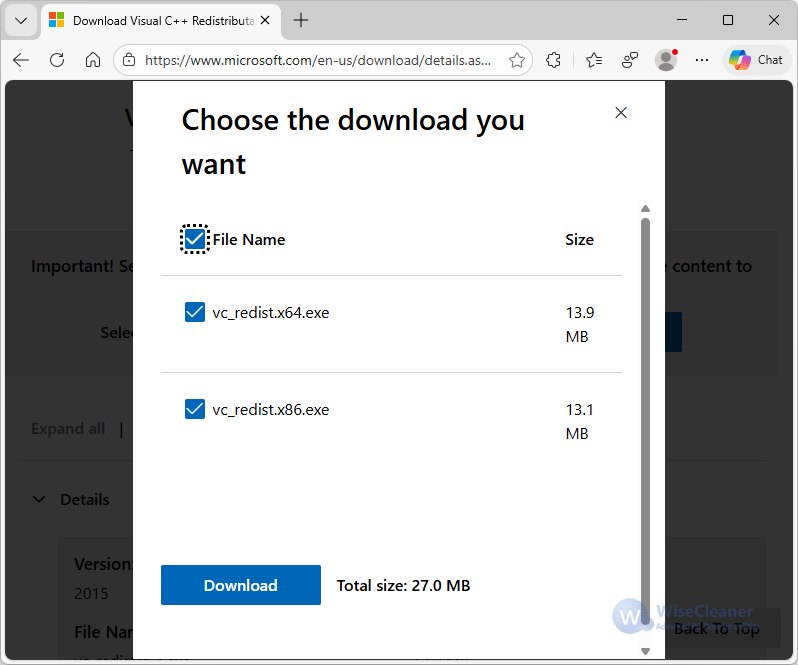 Visual C++ Redistributable 2015 - Downloadseite