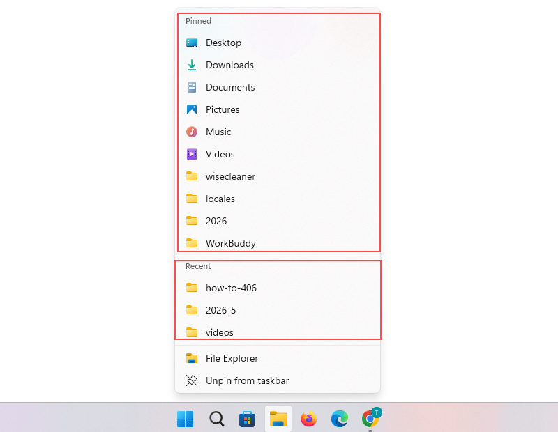 Windows Rechtsklick Sprungliste mit angehefteten und zuletzt verwendeten Bereichen verwaltet von AutomaticDestinations.